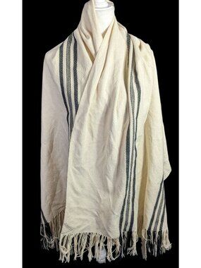 Apiece Apart Striped 100% Cotton Fringe Throw Blanket Shawl Made In Peru 39x72 O